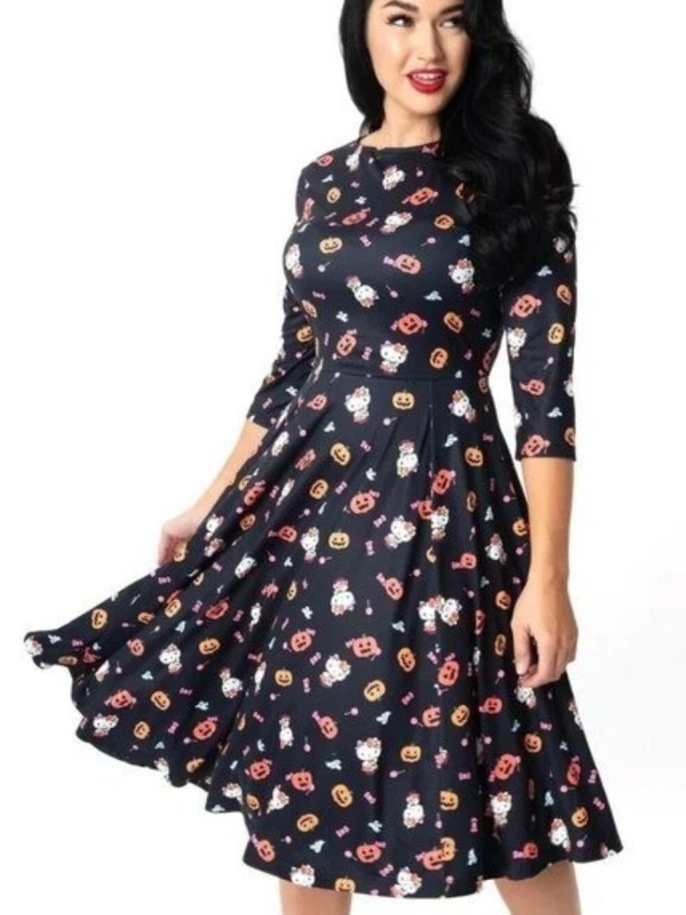 Unique Vintage Hello Kitty Halloween Treats Nicole Swing Dress, Small
